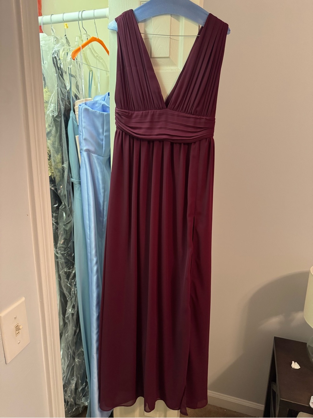 Lulu's Deep Burgundy V-Neck Pleated Maxi Dress